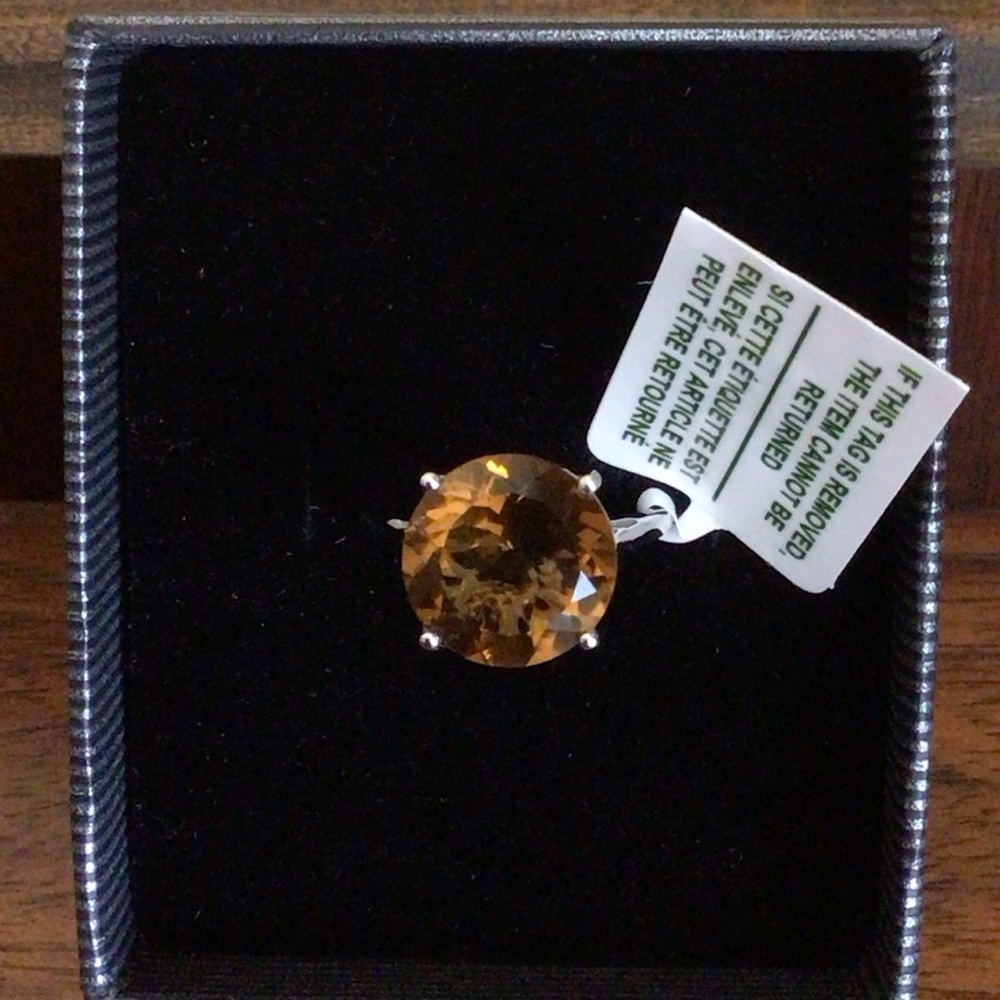 Sterling Silver Round Whisky Quartz Solitaire Ring